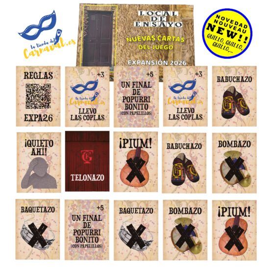 Pack de 15 cartas extra para el juego "Local de Ensayo" – más opciones, más estrategia, más juego