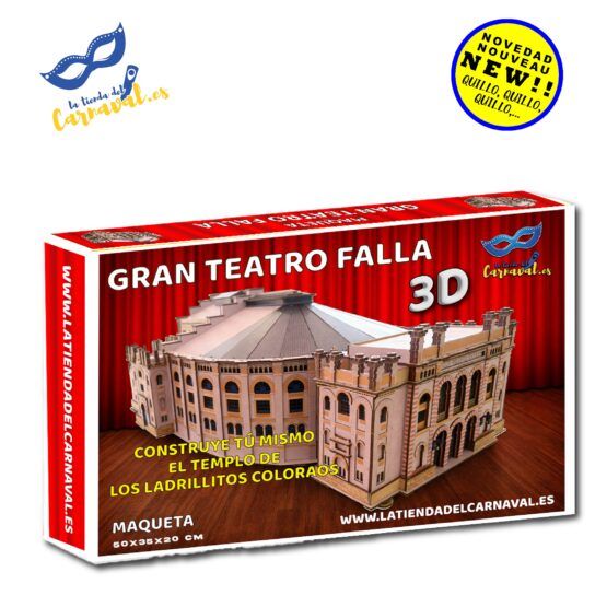 Maqueta 3D Gran Teatro Falla en Madera – Puzzle de Construcción – Modelo Artesanal del Templo de los Ladrillitos Coloraos – 50×35×20 cm